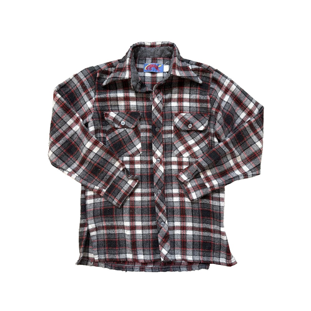 Vintage 80s Wrangler Shirt Men LG Fireball Logo Plaid Flannel Western Cowboy‎